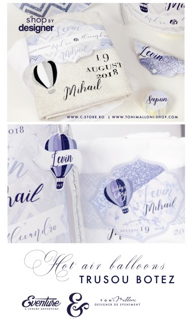 Trusou de botez pentru baieti cu baloane de aer si glitter silver, Daddy's Boy 5